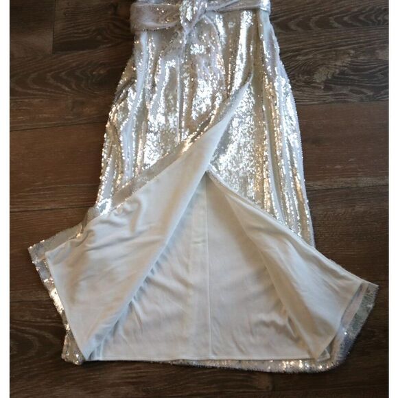 Badgley Mischka SC2538 Women's Sz 6 White Sequined Cocktail Midi Dress - Picture 6 of 12